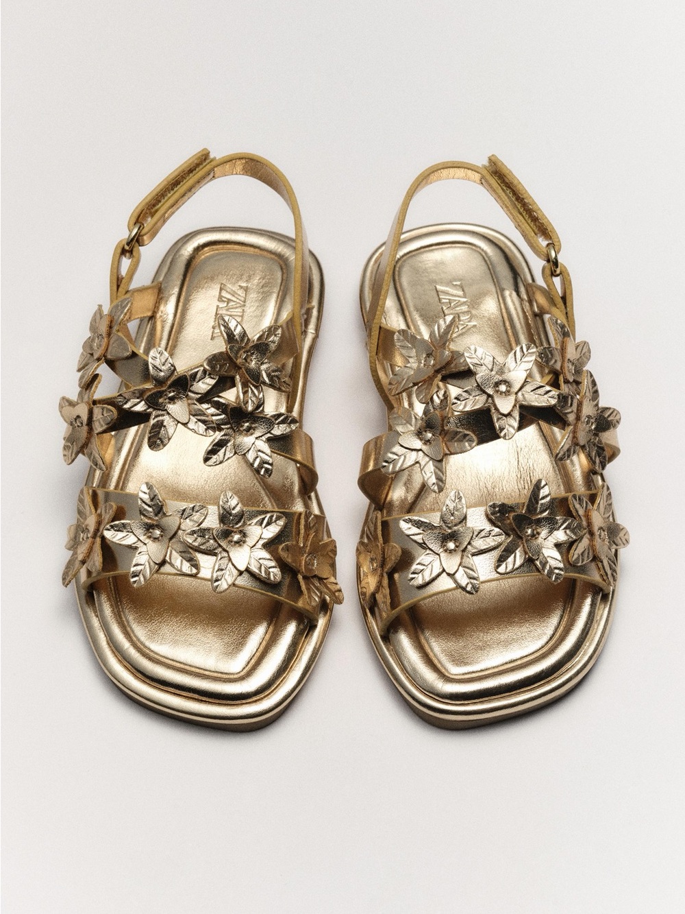 Zara Girls Metallic Gold Floral Strappy Sandals size 29
